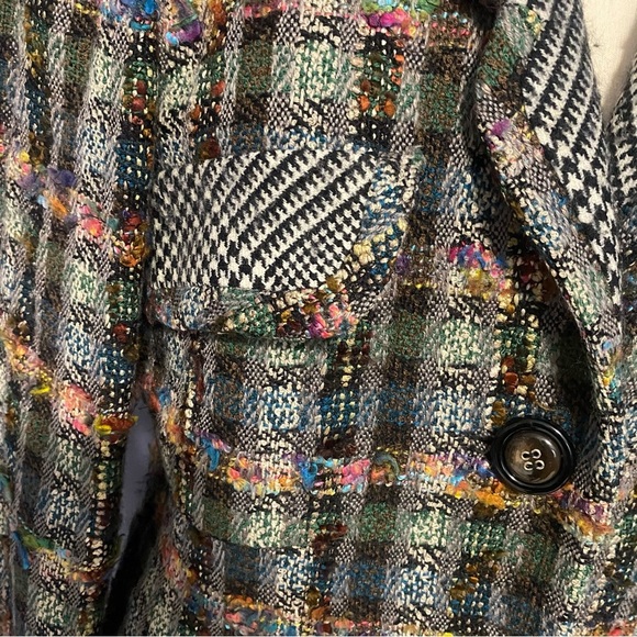 Vintage 90s Multicolor Tweed Jacket with Houndstooth Trim - Carlisle Size 10 - Picture 3 of 11